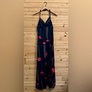 VNTG 1970 Young Innocent Sz XS Poppy Colorful Halter Maxi Babydoll Dress Set